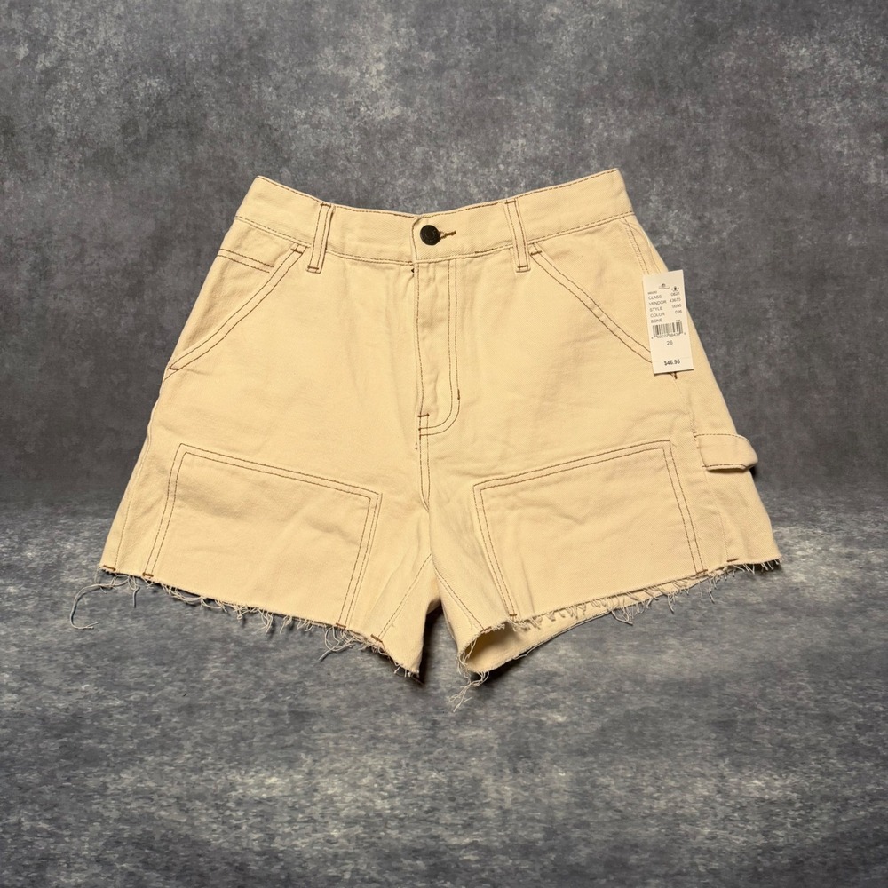 PacSun Women Bone Double Knee High Waisted Carpenter Denim Shorts Size 26 NWT